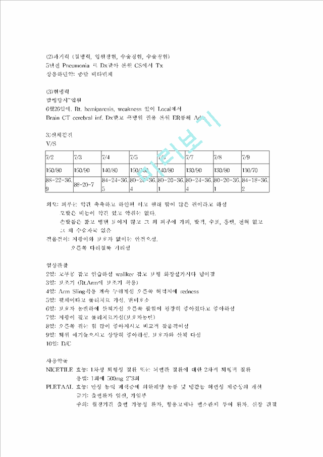 [레포트] 뇌경색환자 CASE STUDY.hwp